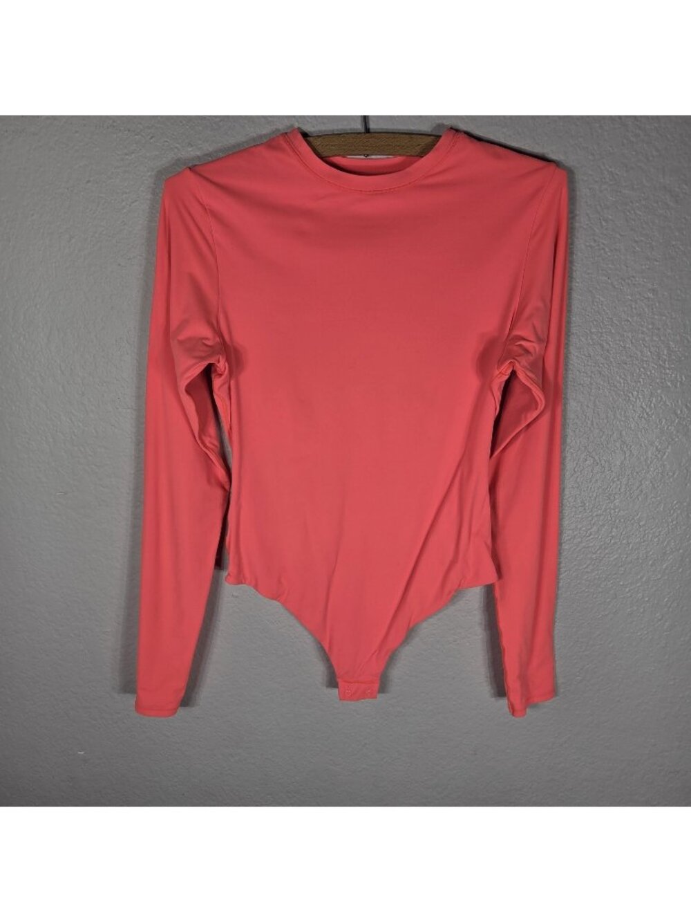 Skims Bodysuit Orange Neon Size L Long Sleeve Crew Neck Essential Layering